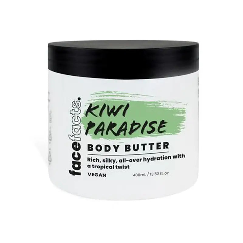 4 X FACE FACTS 400ml BODY BUTTER 1 OF EACH: LEMON SWIRL, TROPICAL BLISS, PLUM PASSION & KIWI