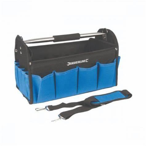 HEAVY DUTY HARD BASE TOOL BAG - 400 x 200 x 250mm + POCKETS + SHOULDER STRAP - Cloud Nine Stores
