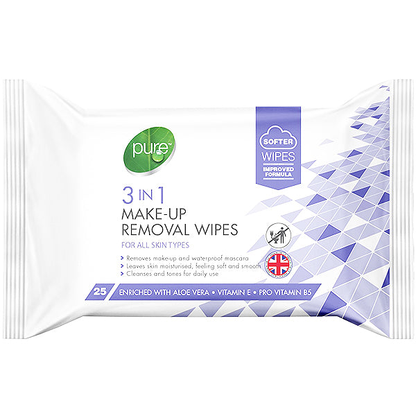 Pure 3 in 1 Makeup Removal Cleansing Wipes 25 Pack Cloud Nine Stores