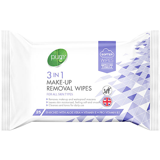 Pure 3 in 1 Makeup Removal Cleansing Wipes 25 Pack