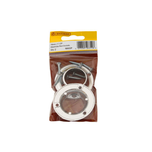 CENTURION 19mm (3/4") Wardrobe Rod Sockets - Chrome Plated - Pack of 2 Cloud Nine Stores