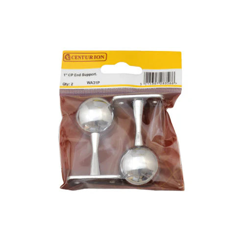 CENTURION - 25mm Polished Chrome Wardrobe End Supports (Pack of 2) - WA31P