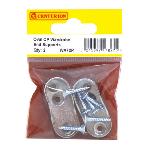 CENTURION Oval Wardrobe End Supports - Chrome Plated - Pack of 2