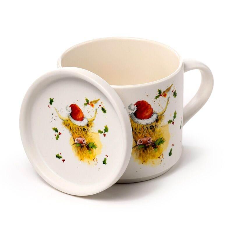 Christmas Jan Pashley Highland Coo Porcelain Mug & Coaster Lid Set - Cloud Nine Stores