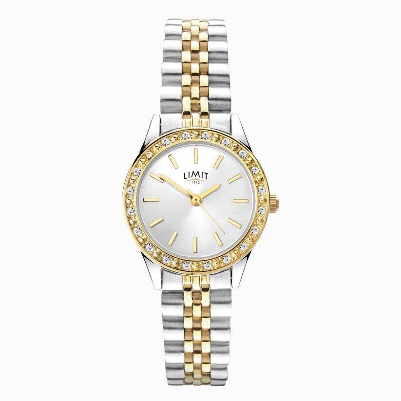 Limit Ladies Bling Gold Case & 2 Tone Alloy Bracelet with Silver White Dial Watch - Cloud Nine Stores