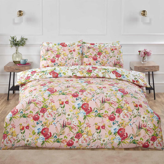 Ashbourne Floral Duvet Cover Set Reversible Bedding Blush - Double