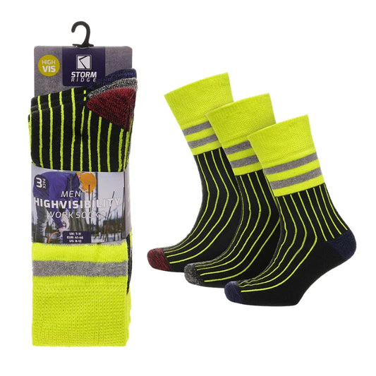 Mens 3 Pack Neon Hi-Vis Work Socks - Cloud Nine Stores