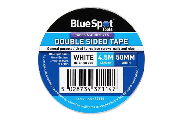 Blue Spot Tools - 48mm x 4.5M White Double Sided Tape Cloud Nine Stores