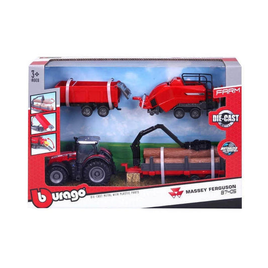 Burago Massey Ferguson Farm Tractor With Three Trailers - Cloud Nine Stores