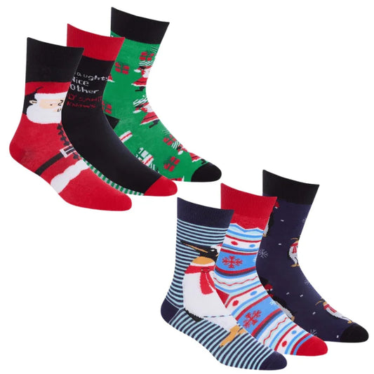 Mens Assorted Design 3 Pack Christmas Socks - Cloud Nine Stores