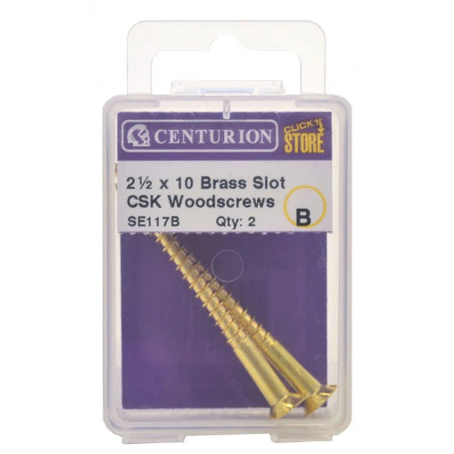 2 1/2" X 10 Sc Slotted Brass Woodscrews With Countersunk Head (Pack Of 2)