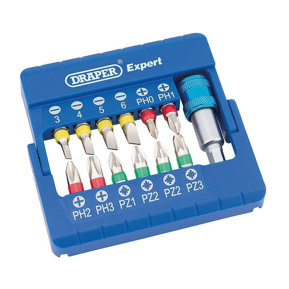 Draper 82401 - 13 Piece Coloured Screwdriver Bit Set with Magnetic Holder - Cloud Nine Stores