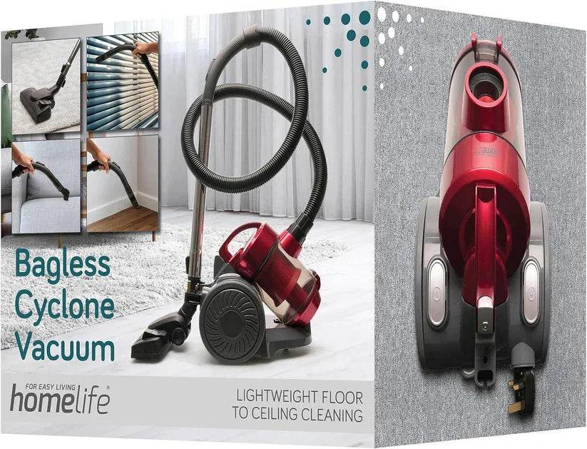 HomeLife 800w Bagless Corded Cyclone Vacuum - Red - Cloud Nine Stores
