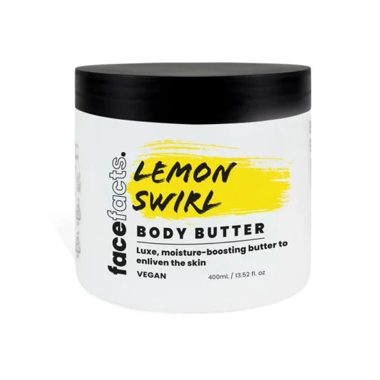 4 X FACE FACTS 400ml BODY BUTTER 1 OF EACH: LEMON SWIRL, TROPICAL BLISS, PLUM PASSION & KIWI