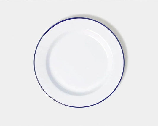 Enamel Dinner Plate White with Blue rim 20cm - Cloud Nine Stores