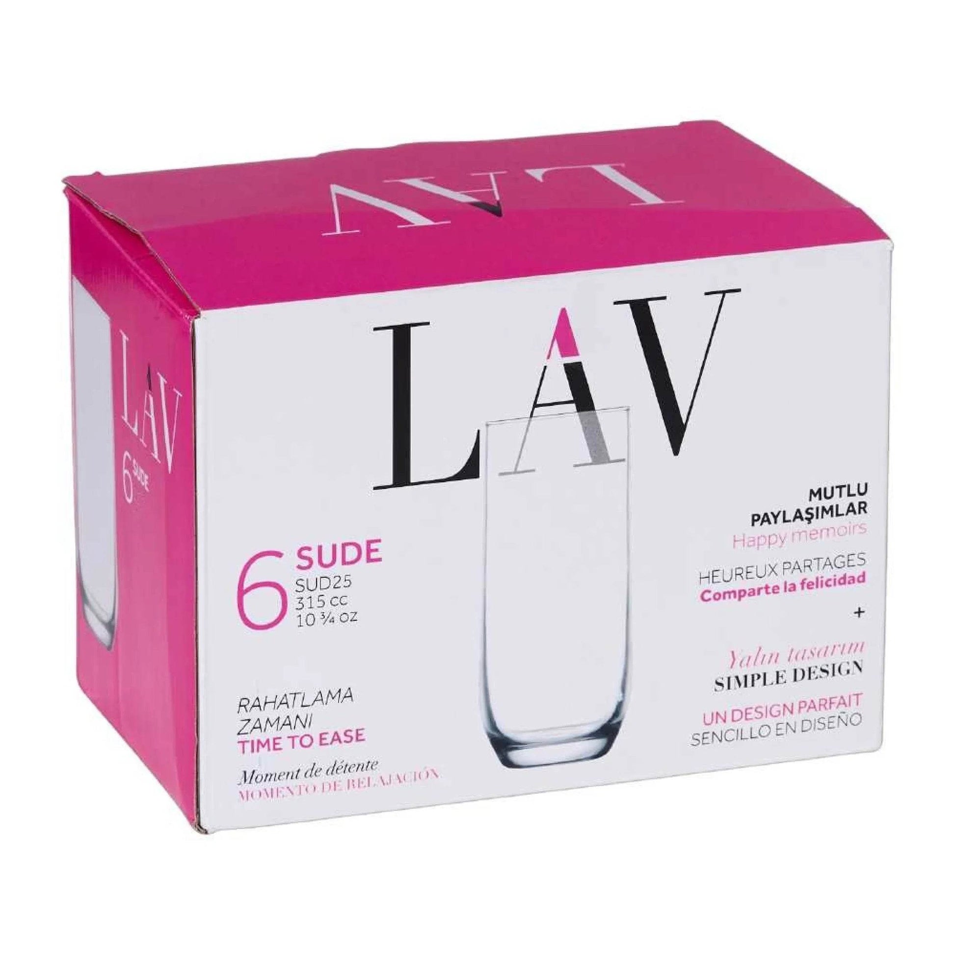 LAV Sude Highball Glasses - 315ml - Clear - Pack of 6 - Cloud Nine Stores