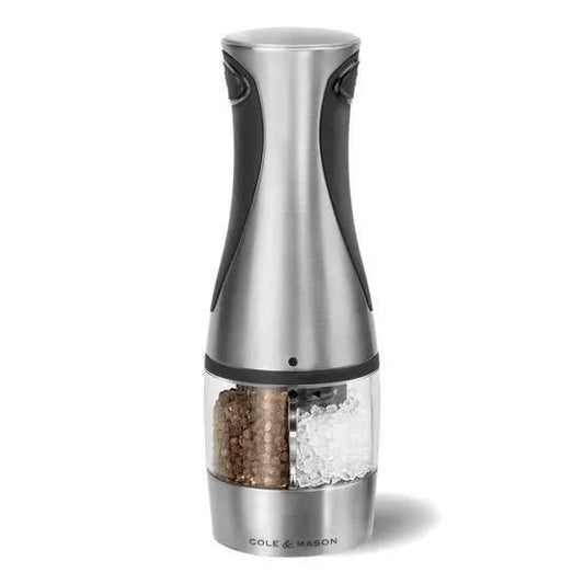 Cole & Mason Kew 2 In 1 Brushed Chrome / Acrylic Electronic Salt & Pepper Mill - Cloud Nine Stores