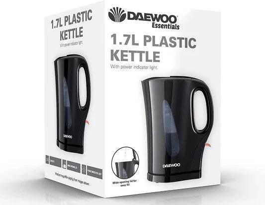 Daewoo Essentials, Plastic Kettle, Black, 1.7 Litre Capacity, Fill 7 Cups - Cloud Nine Stores