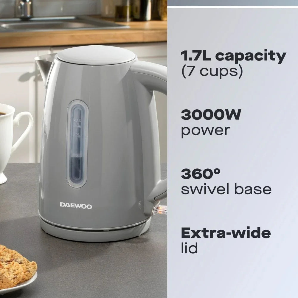 Daewoo Grey Kensington 1.7L 3KE Rapid Boil Jug Kettle