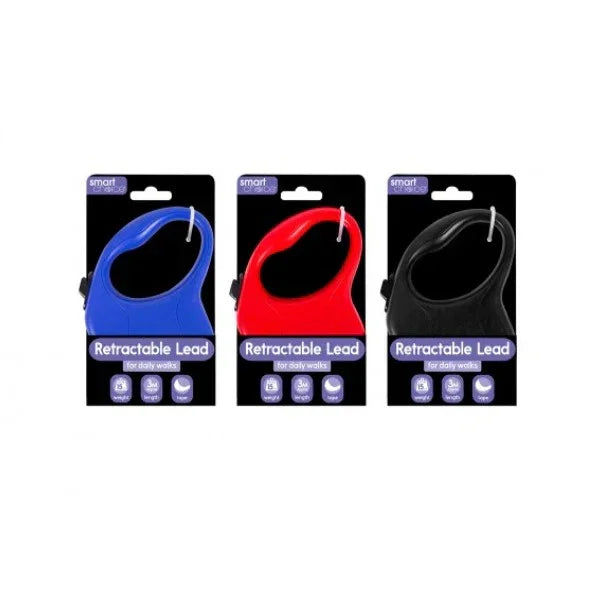SMART CHOICE RETRACTABLE TAPE DOG LEAD 3M 15KG 3 ASSORTED COLOURS
