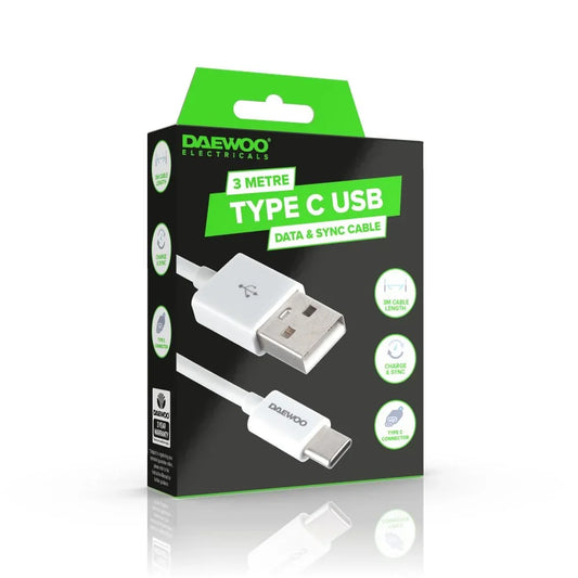 Daewoo 3 Metre USB-A to USB-C Charge Cable