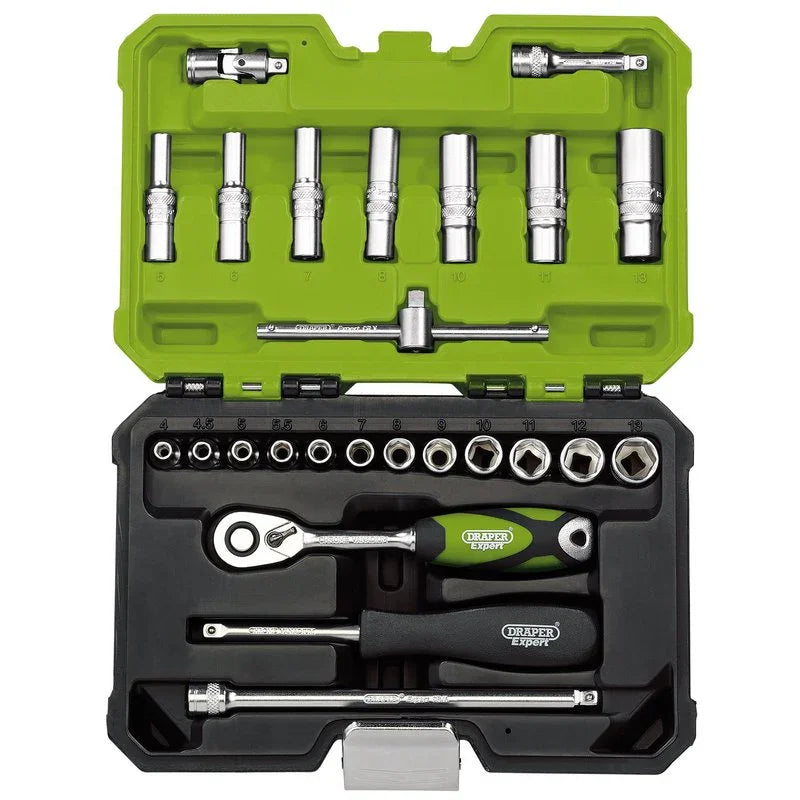 DRAPER EXPERT METRIC SOCKET SET, 1/4" SQ. DR., GREEN (25 PIECE) - Cloud Nine Stores