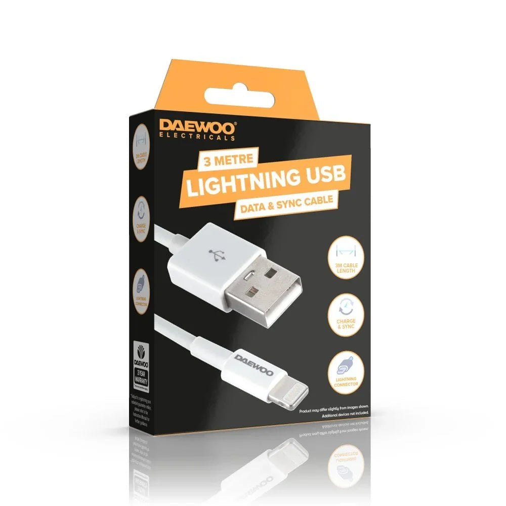 Daewoo 3 Metre USB-A To 8 Pin Lightning Charge Cable