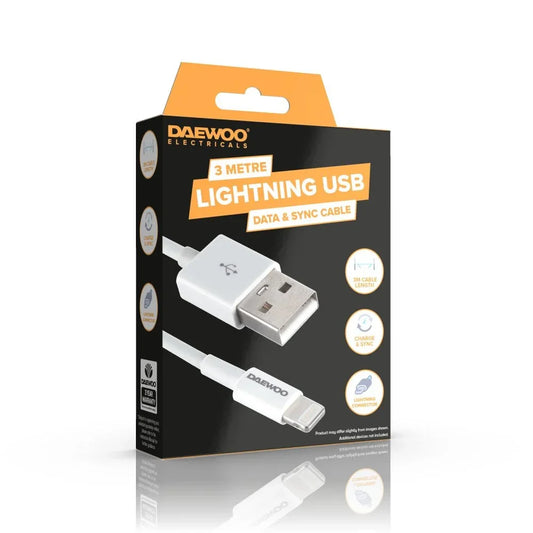 Daewoo 3 Metre USB-A To 8 Pin Lightning Charge Cable