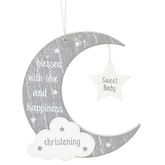 Moonlight Hanging Plaque Christening - Cloud Nine Stores