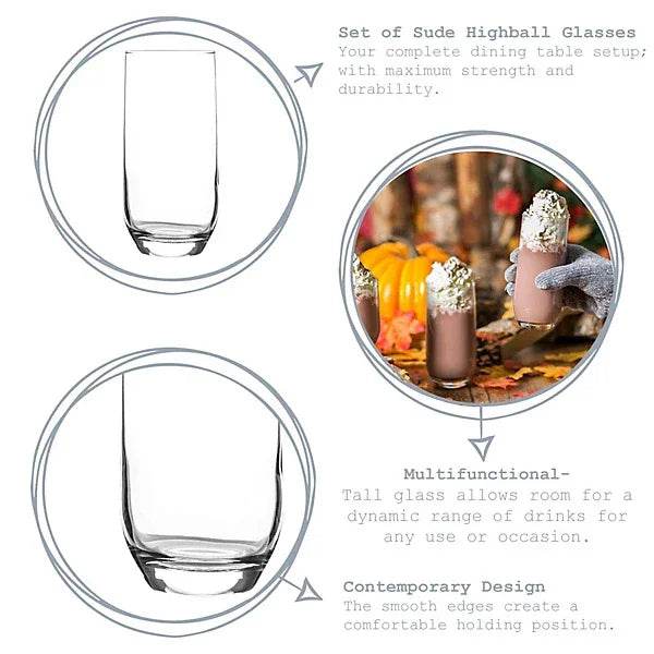 LAV Sude Highball Glasses - 315ml - Clear - Pack of 6 - Cloud Nine Stores