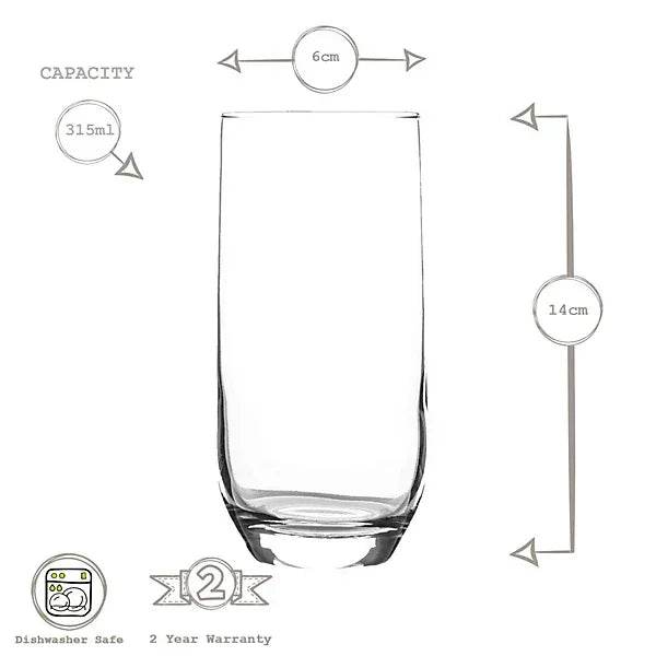 LAV Sude Highball Glasses - 315ml - Clear - Pack of 6 - Cloud Nine Stores