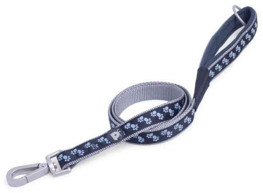 PADDED DOG LEAD BLACK PAWS MED