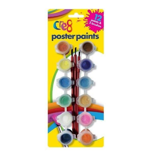 Cre8 Poster Paints 12 Paints & 3 Brushes - Cloud Nine Stores