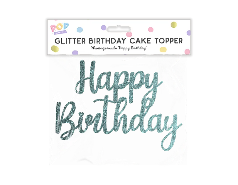 Pastel Glitter Happy Birthday Cake Topper