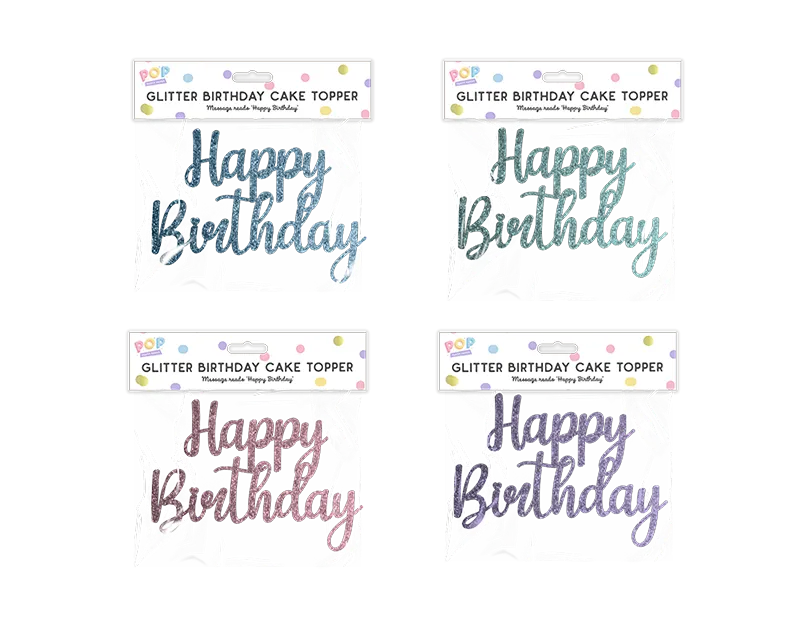 Pastel Glitter Happy Birthday Cake Topper