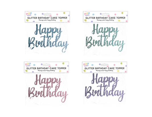 Pastel Glitter Happy Birthday Cake Topper