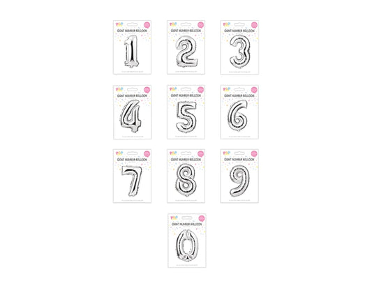 Silver Foil Number Balloon 65cm, 0-9 - Cloud Nine Stores