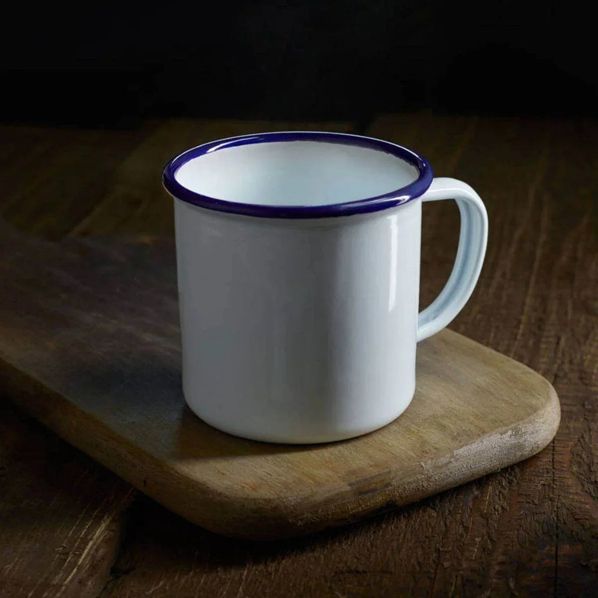 Enamel Mug White with Blue rim 8cm - Cloud Nine Stores
