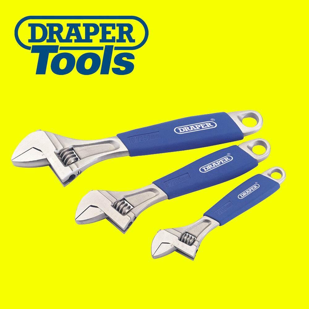 Draper 6", 8", 10" Adjustable 3 Piece Metric Marked Wrench Spanners Set 88598 - Cloud Nine Stores