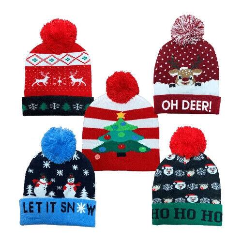 Unisex Christmas Pom Pom Hat With Flashing LED Light - Cloud Nine Stores