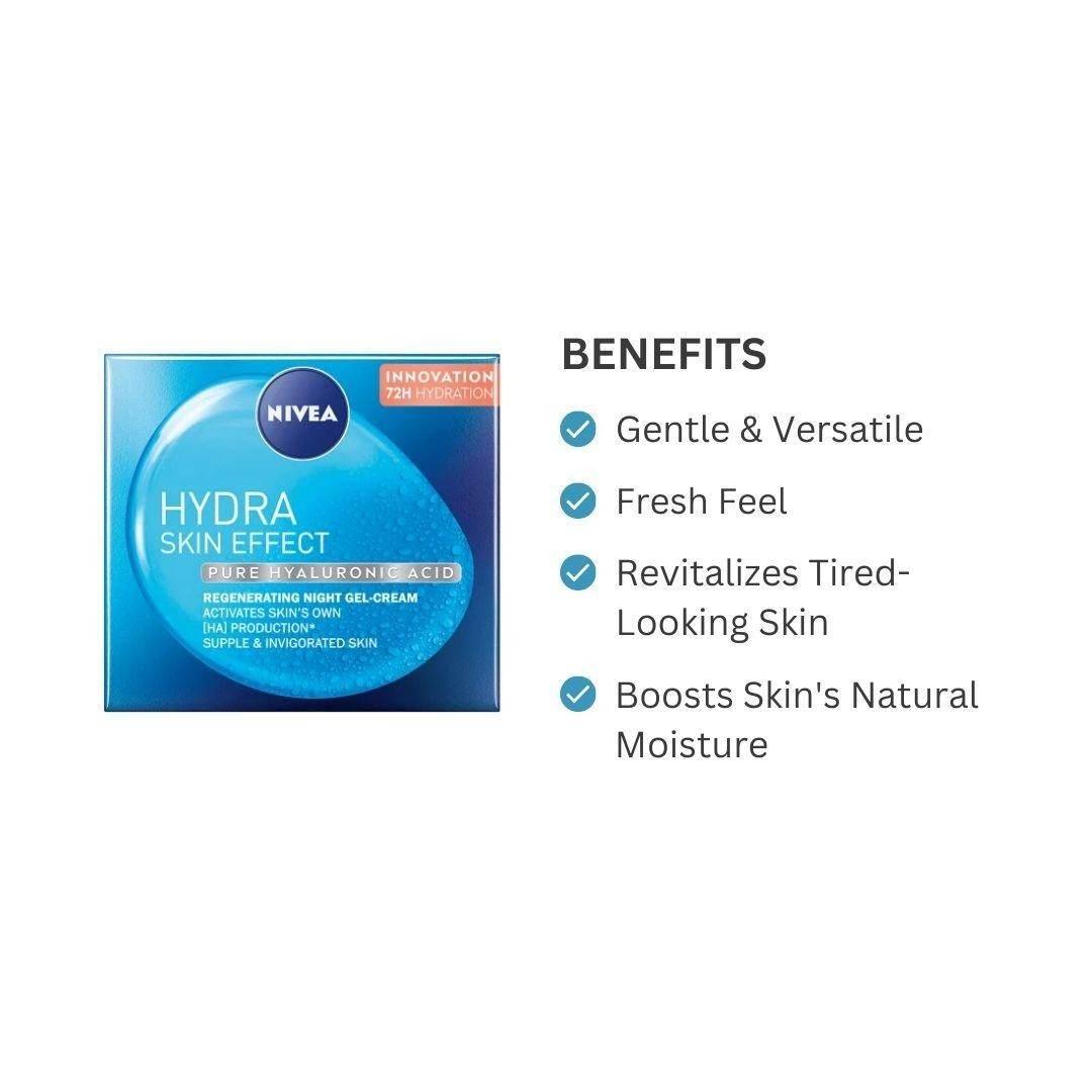 Nivea Hydra Skin Effect Pure Hyaluronic Acid Regeneration Night Gel-Cream 50ml - Cloud Nine Stores