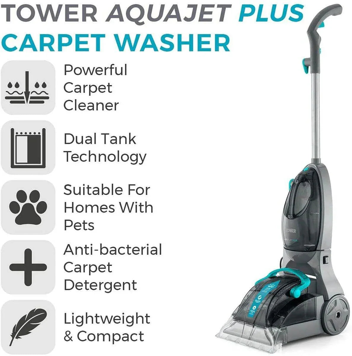 Tower T548002 TCW5 AQUAJET PLUS Carpet Washer, Blue and Grey - Cloud Nine Stores