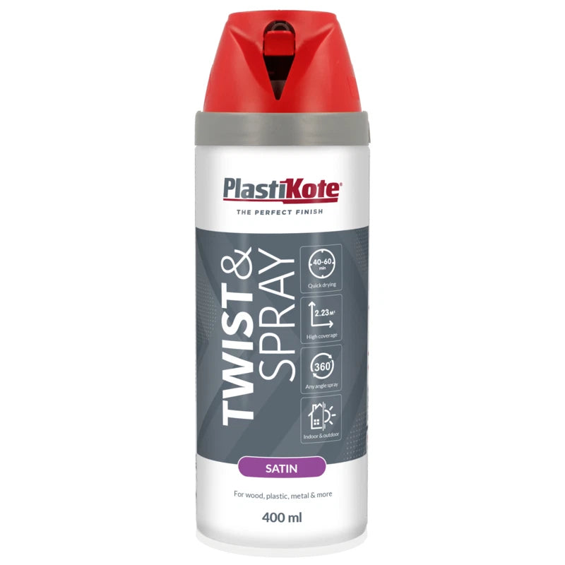 SPRAY PAINT PLASTIKOTE TWIST & SPRAY 400ML Satin Real Red Cloud Nine Stores