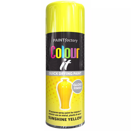 COLOUR IT Sunshine Yellow Gloss Metal Plastic Wood Primer Spray Paint 400ml