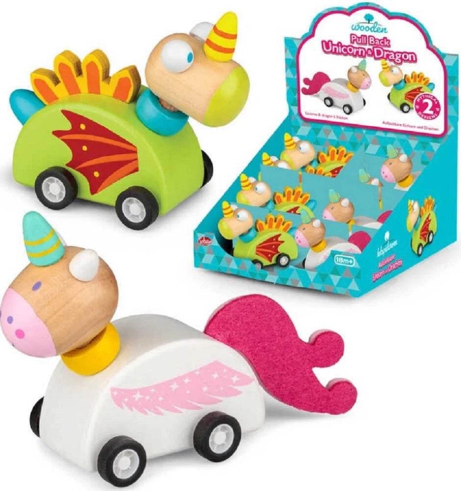 Tobar Wooden Pull Back Unicorn & Dragon - Cloud Nine Stores