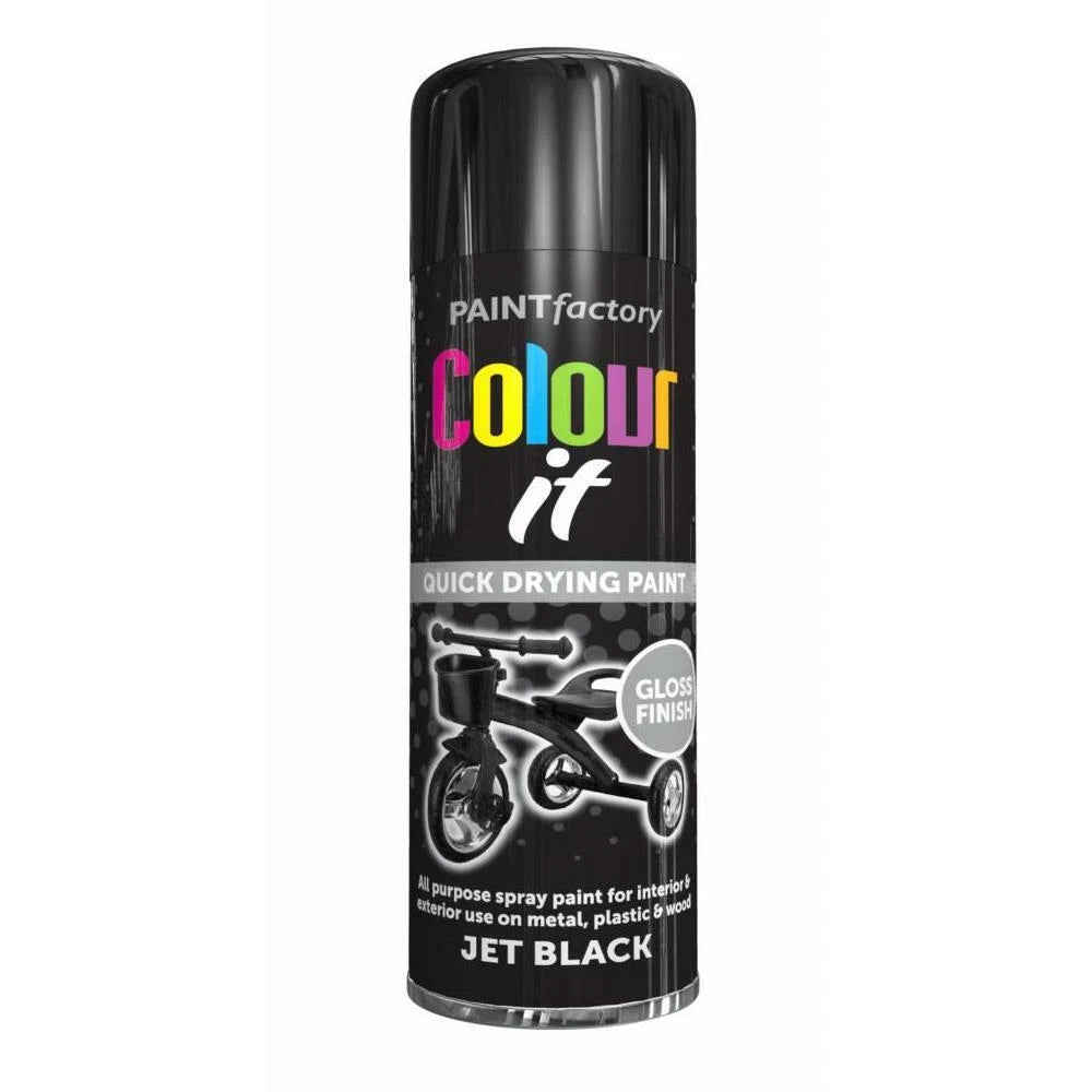 Jet Black Gloss Spray Paint Aerosol Auto Car Lacquer Wood Metal 250ml Cloud Nine Stores