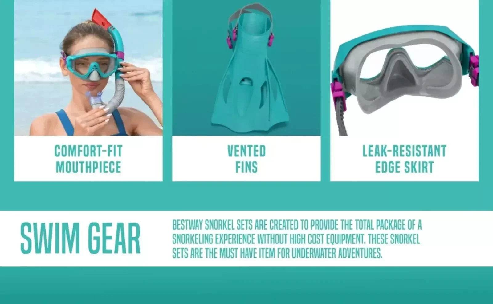 Bestway Spark Wave™ Teal Unisex Adult Snorkel Set With Fins, Ages 14+ - Cloud Nine Stores
