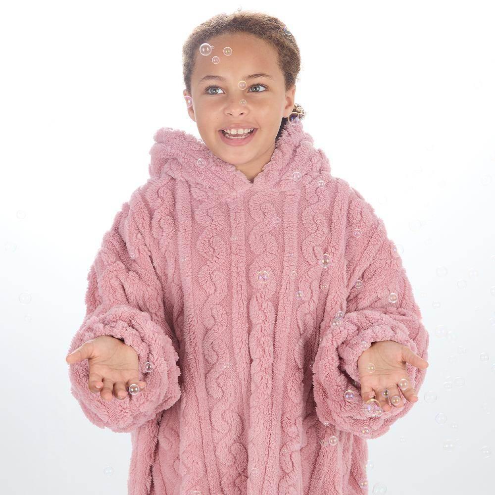 KIDS SHERPA CABLE DESIGN PINK HUGGABLE OVERSIZED HOODIE - Cloud Nine Stores