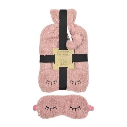 PLUSH HOT WATER BOTTLE WITH EYELASH PRINT EYE MASK - Cloud Nine Stores