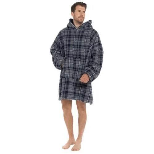 MENS SHERPA SNUGGLE CHECK HOODIE - NAVY CHECK - Cloud Nine Stores